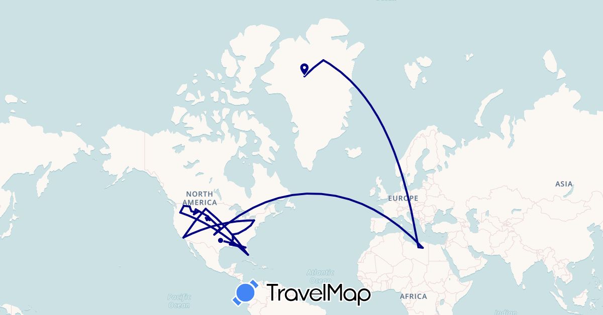 TravelMap itinerary: driving in Greenland, Libya, United States (Africa, North America)